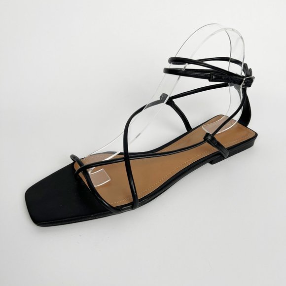 Who What Wear Zander Strappy Square Toe Sandals Blogger Favorite Flat Ankle Wrap - Picture 9 of 11